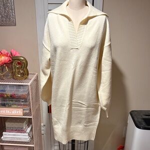 Elan Ivory Long Sleeve Sweater Dress